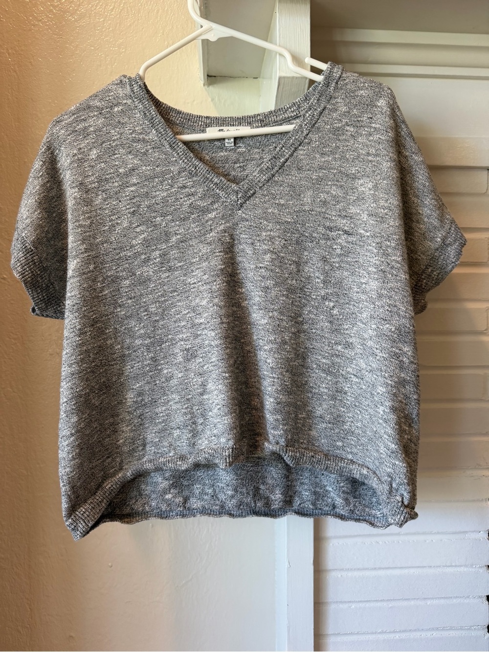 Madewell XS Gray Marled V-Neck Short Sleeve Oversized Sweater Top